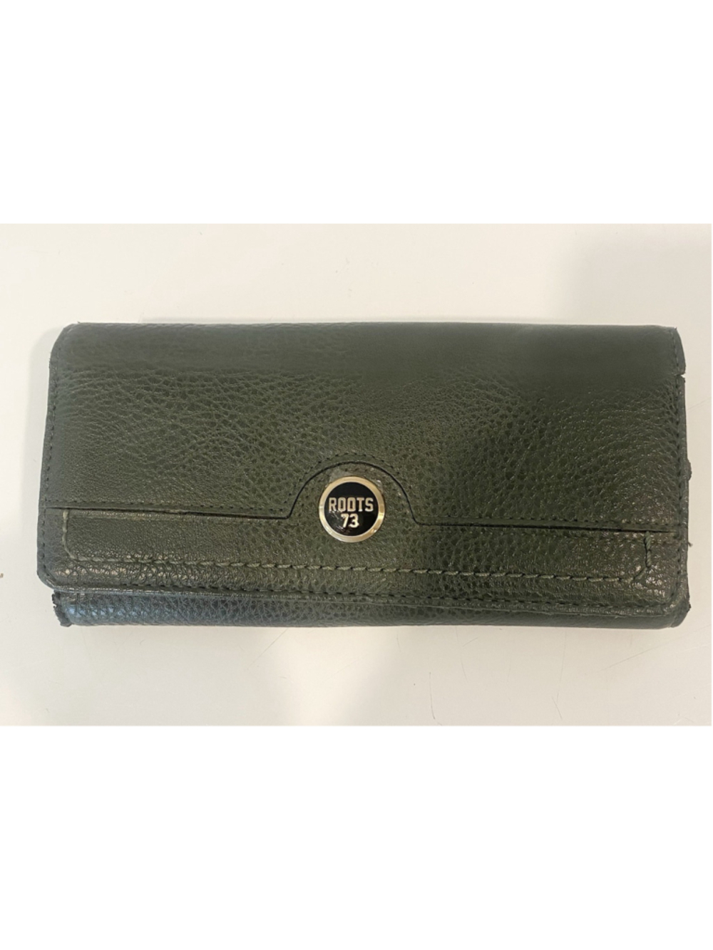 Roots 73 Pebble Leather Wallet Green Women’s Clutch Long Pocket Beaver Logo